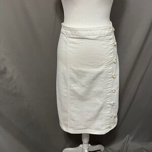 Christopher & Banks Denim Skirt Button Front White Cotton Pencil Skirt‎ Size 10